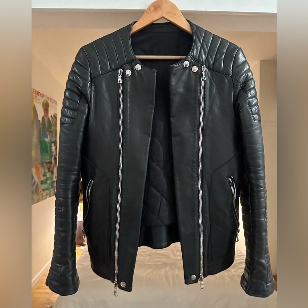 Balmain black leather jacket size 48 (US 38)